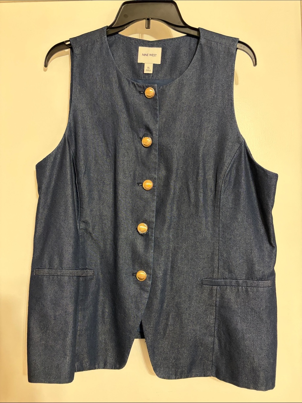 Nine West Dark Blue Denim Sleeveless Vest with Gold Buttons
